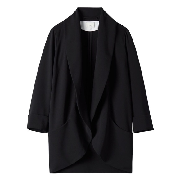 Aritzia Wilfred Blazer Jacket Chevalier Black Open Front Crepe Size 8 - Picture 7 of 15